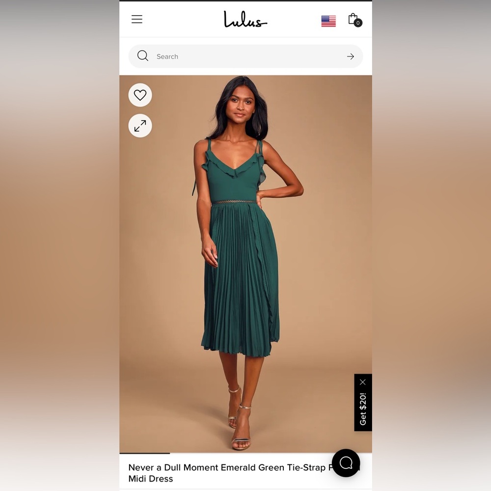 NWT, Never A Dull Moment Emerald Green Tie Strap Pleated MIDI Dress